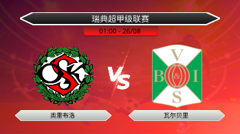 瑞典超甲级联赛 奥雷布洛 VS 瓦尔贝里