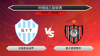 阿根廷乙级联赛 甘拿斯亚迪罗 VS 查卡里塔青年