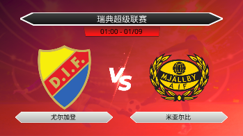 瑞典超级联赛 尤尔加登 VS 米亚尔比