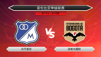 哥伦比亚甲级联赛 百万富翁 VS 波哥大国际